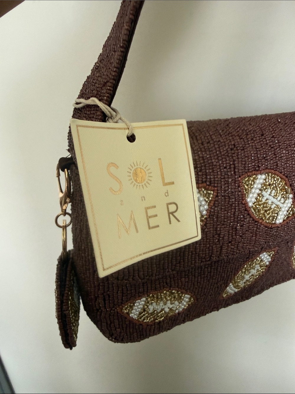 Beaded Brown Shoulder Bag with Footballs - Picture 5 of 6